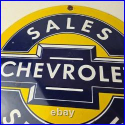 Vintage Chevrolet Sign Sales Service Automobile Motors Gas Pump Porcelain Sign