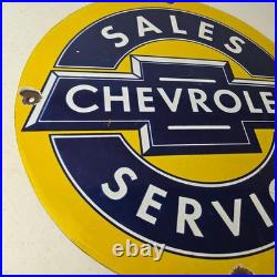 Vintage Chevrolet Sign Sales Service Automobile Motors Gas Pump Porcelain Sign