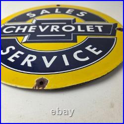 Vintage Chevrolet Sign Sales Service Automobile Motors Gas Pump Porcelain Sign