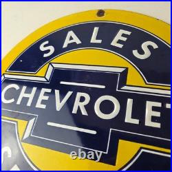 Vintage Chevrolet Sign Sales Service Automobile Motors Gas Pump Porcelain Sign
