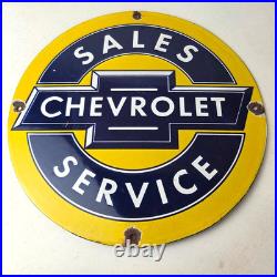 Vintage Chevrolet Sign Sales Service Automobile Motors Gas Pump Porcelain Sign