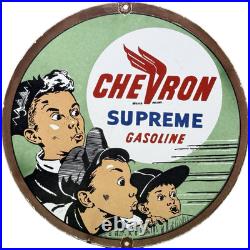 Vintage Chevron Gasoline Porcelain Sign Gas Station Pump Motor Oil Service