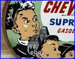 Vintage Chevron Gasoline Porcelain Sign Gas Station Pump Motor Oil Service