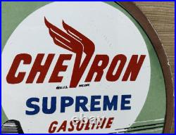 Vintage Chevron Gasoline Porcelain Sign Gas Station Pump Motor Oil Service