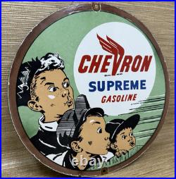 Vintage Chevron Gasoline Porcelain Sign Gas Station Pump Motor Oil Service