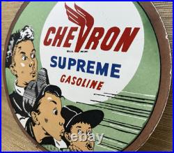 Vintage Chevron Gasoline Porcelain Sign Gas Station Pump Motor Oil Service