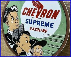 Vintage Chevron Gasoline Porcelain Sign Gas Station Pump Motor Oil Service