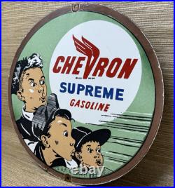 Vintage Chevron Gasoline Porcelain Sign Gas Station Pump Motor Oil Service