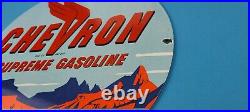 Vintage Chevron Gasoline Porcelain Supreme Gas Service Station Pump Plate Sign