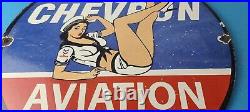 Vintage Chevron Gasoline Sign Aviation Gas Motor Oil Auto Pump Porcelain Sign