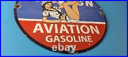 Vintage Chevron Gasoline Sign Aviation Gas Motor Oil Auto Pump Porcelain Sign