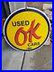 Vintage-Chevy-OK-Used-Cars-Sign-Porcelain-Dealer-Advertising-Chevrolet-Gas-Oil-01-lm