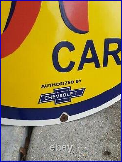 Vintage Chevy OK Used Cars Sign Porcelain Dealer Advertising Chevrolet Gas Oil