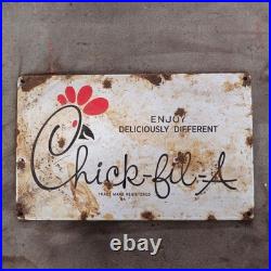 Vintage Chick Enjoy Delicious Old Us Gasoline Oil Gas Pump Enamel Porcelain Sign