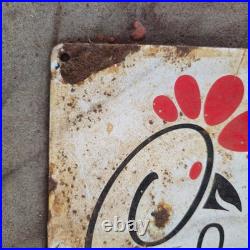 Vintage Chick Enjoy Delicious Old Us Gasoline Oil Gas Pump Enamel Porcelain Sign