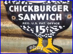 Vintage Chickburger Sanwich Porcelain Sign Chicken Food Rooster Burger Sandwich