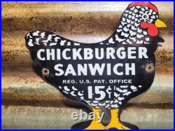 Vintage Chickburger Sanwich Porcelain Sign Chicken Food Rooster Burger Sandwich
