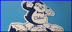 Vintage Chillard Ice Penguin Porcelain Gas General Drug Store Service Sign
