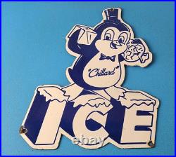 Vintage Chillard Ice Sign Ice Cubes Chilly Willy Gas Service Porcelain Sign