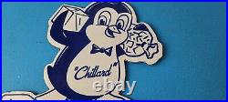 Vintage Chillard Ice Sign Ice Cubes Chilly Willy Gas Service Porcelain Sign