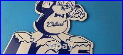 Vintage Chillard Ice Sign Ice Cubes Chilly Willy Gas Service Porcelain Sign