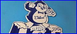 Vintage Chillard Ice Sign Ice Cubes Chilly Willy Gas Service Porcelain Sign