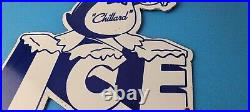 Vintage Chillard Ice Sign Ice Cubes Chilly Willy Gas Service Porcelain Sign