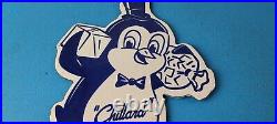 Vintage Chillard Ice Sign Ice Cubes Chilly Willy Gas Service Porcelain Sign