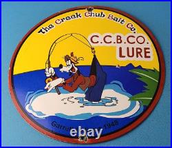 Vintage Chub Bait Caster Lures Sign Cabin Fishing Porcelain Gas Pump Sign