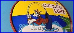 Vintage Chub Bait Caster Lures Sign Cabin Fishing Porcelain Gas Pump Sign