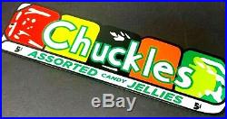 Vintage Chuckles Assorted Candy Jellies 14 X 4 Advertising Metal Sign Gas Oil