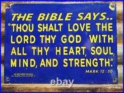 Vintage Church Porcelain Sign Christian Bible Verse Lancaster Gospel Religion