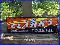 Vintage Clark's Aero Super Gas Porcelain Gas Station Pump Gasoline Sign 15 X 5