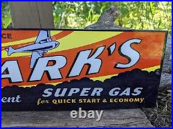 Vintage Clark's Aero Super Gas Porcelain Gas Station Pump Gasoline Sign 15 X 5