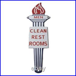 Vintage Clean Rest Rooms Porcelain Sign Torch Flame Men Sign