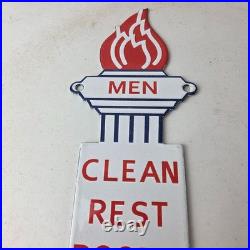 Vintage Clean Rest Rooms Porcelain Sign Torch Flame Men Sign