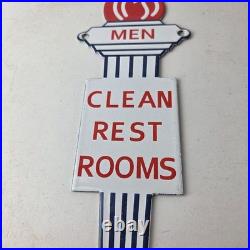 Vintage Clean Rest Rooms Porcelain Sign Torch Flame Men Sign