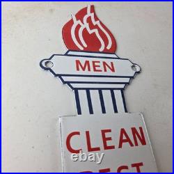 Vintage Clean Rest Rooms Porcelain Sign Torch Flame Men Sign
