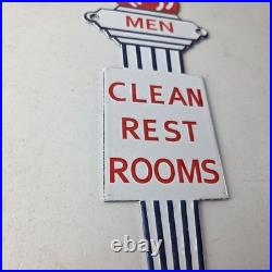 Vintage Clean Rest Rooms Porcelain Sign Torch Flame Men Sign
