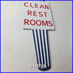 Vintage Clean Rest Rooms Porcelain Sign Torch Flame Men Sign