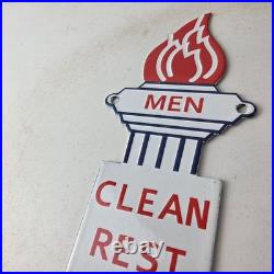 Vintage Clean Rest Rooms Porcelain Sign Torch Flame Men Sign