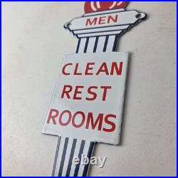 Vintage Clean Rest Rooms Porcelain Sign Torch Flame Men Sign
