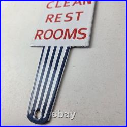 Vintage Clean Rest Rooms Porcelain Sign Torch Flame Men Sign