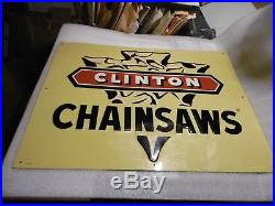 Vintage Clinton Chainsaws Embossed Metal Sign