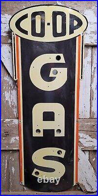 Vintage Co-op Gas Porcelain Sign Old 4ft Art Deco Gasoline Station Neon Skin USA