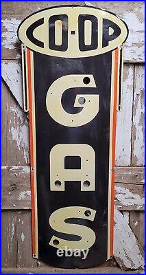 Vintage Co-op Gas Porcelain Sign Old 4ft Art Deco Gasoline Station Neon Skin USA