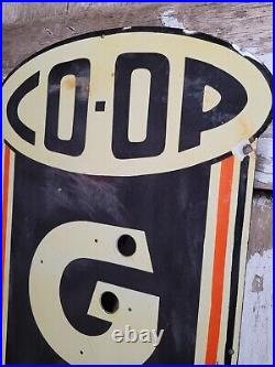 Vintage Co-op Gas Porcelain Sign Old 4ft Art Deco Gasoline Station Neon Skin USA