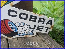 Vintage Cobra Jet Ford Motor Company Dealer Porcelain Dealership Sign 12x9