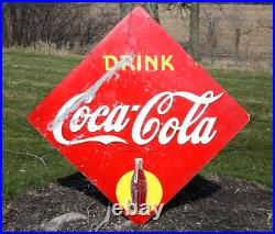 Vintage Coca Cola Advertising Sign Bottle Diamond shape Original coke soda pop