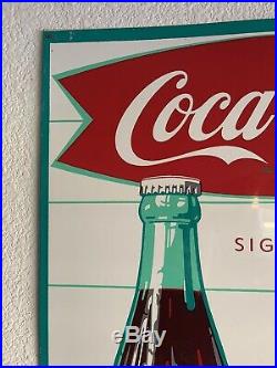 Vintage Coca Cola Big King Size Ice Cold Metal Sign Fish Tail